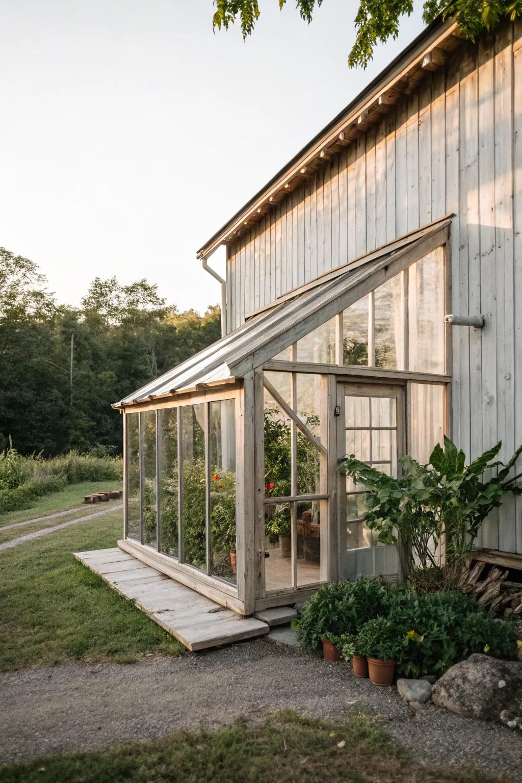 Embrace rustic charm and modern simplicity with this Scandinavian-inspired lean-to greenhouse.