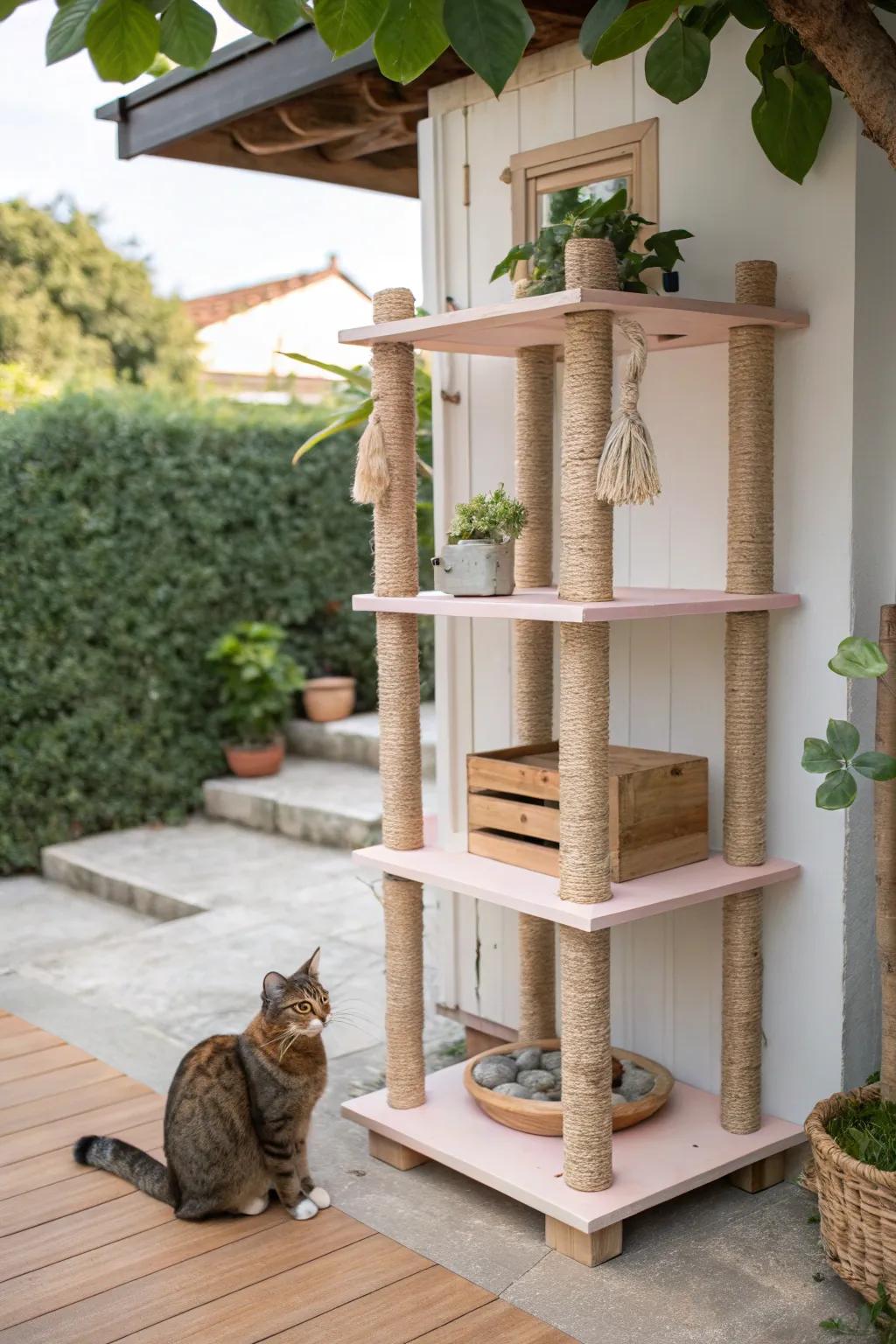 Transform old furniture into a whimsical cat paradise with Scandinavian charm and bohemian flair. 🐾🌿 #UpcycledCatTree #ScandiBohoStyle