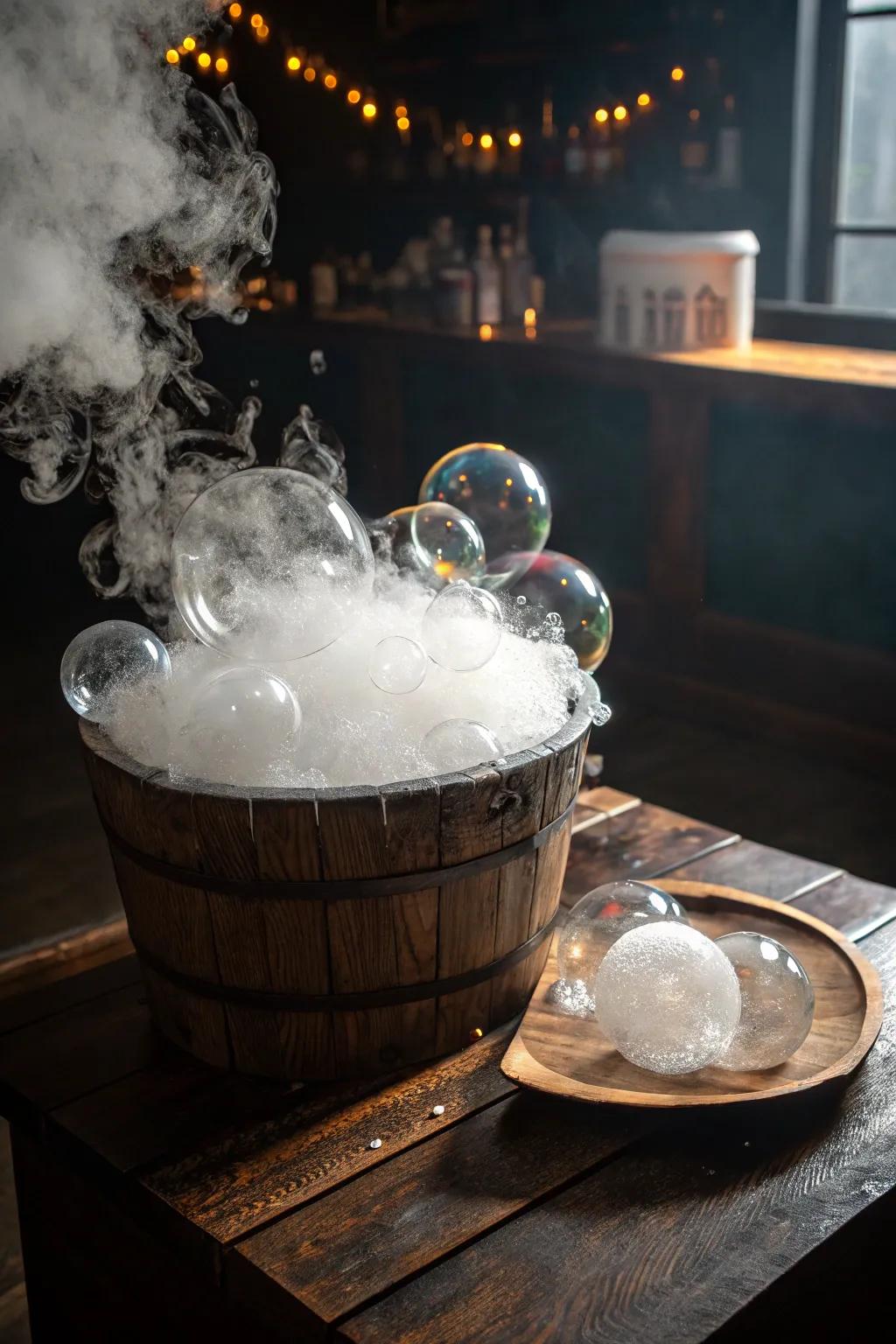 Unleash the Ghostly Bubble Monster: A mesmerizing blend of dry ice and soap brings Halloween magic to life.