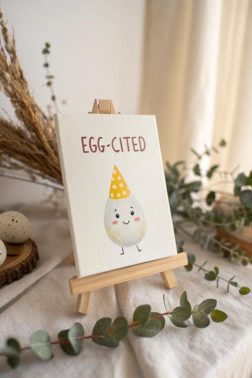 Add a crack of humor to your space with this 'egg-cited' masterpiece!