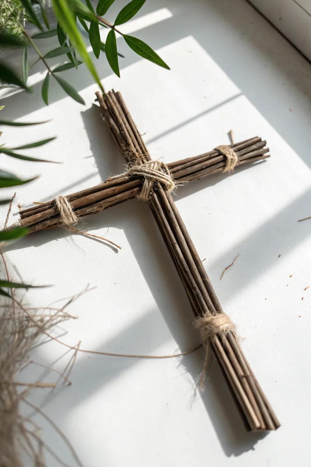 Embrace the beauty of simplicity with a handcrafted twig cross for Easter decor.