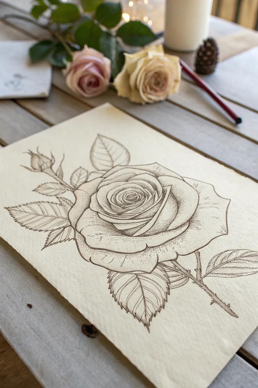 Embrace the art of sketching with this stunning botanical rose illustration. 🌹✨ #BotanicalArt #MinimalistDesign