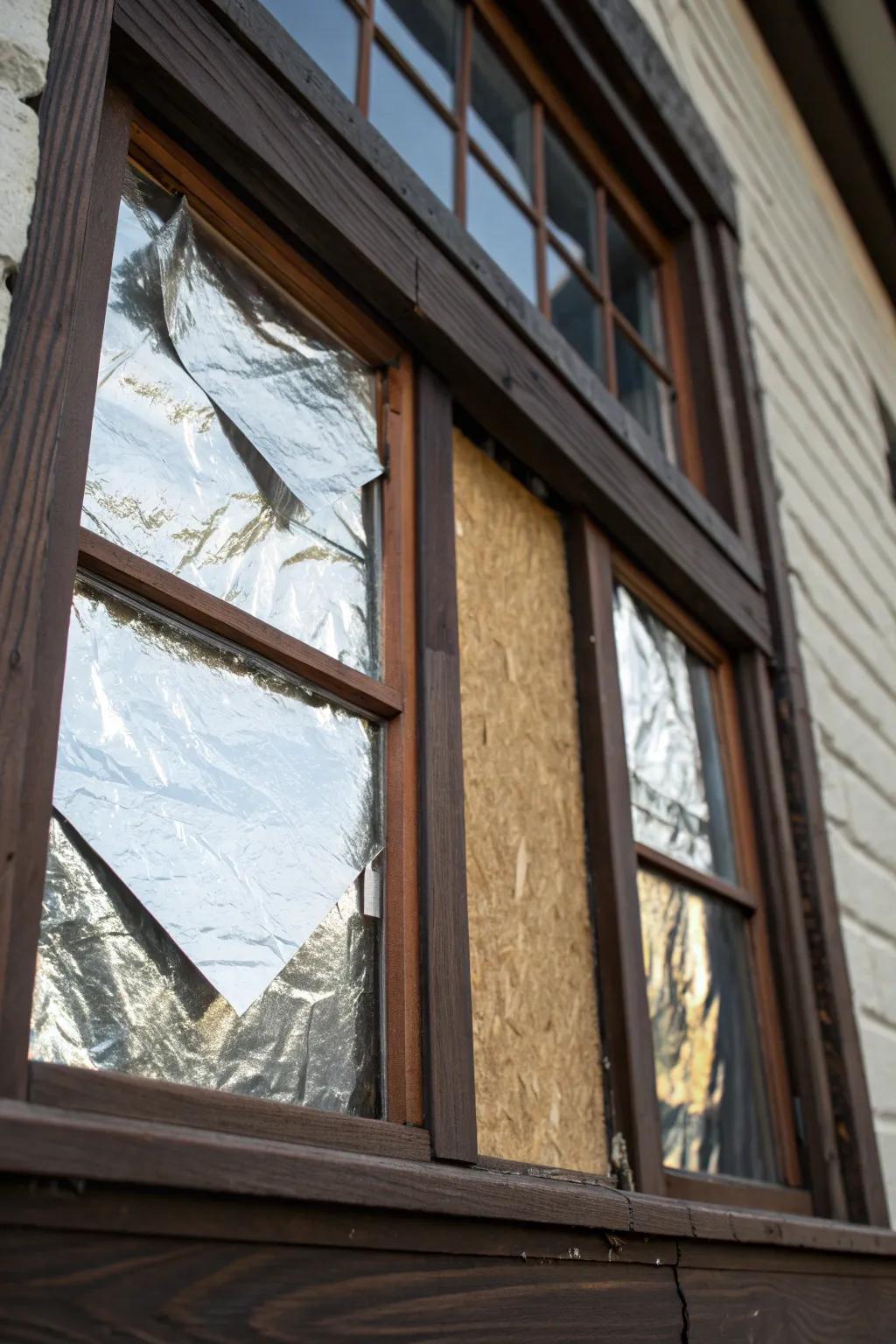 Crafting Shadows: Innovative and budget-friendly window blackout with cardboard and foil.