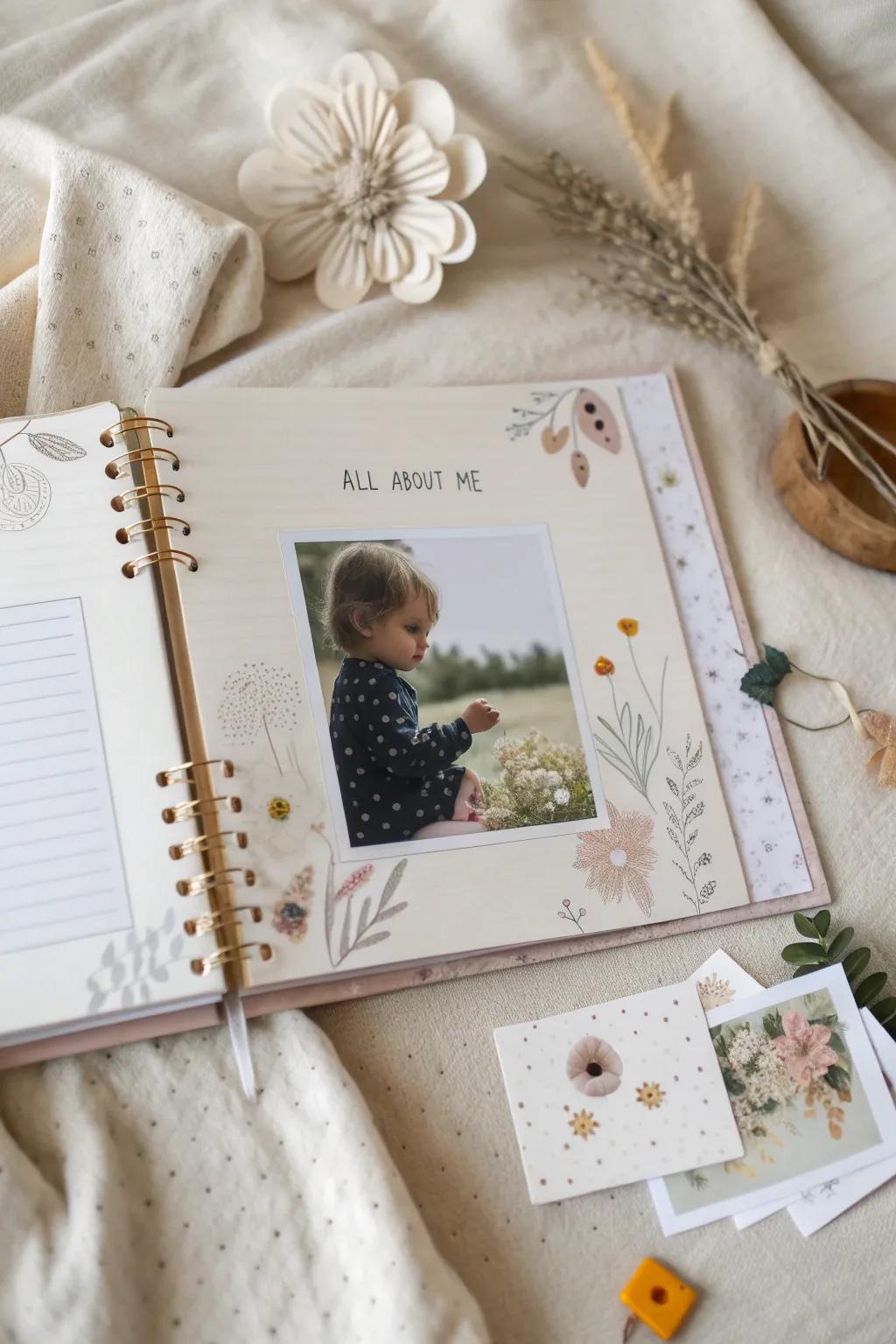 Discover the joy of personalization with a charming 'All About Me' scrapbook page, where simplicity meets creativity.