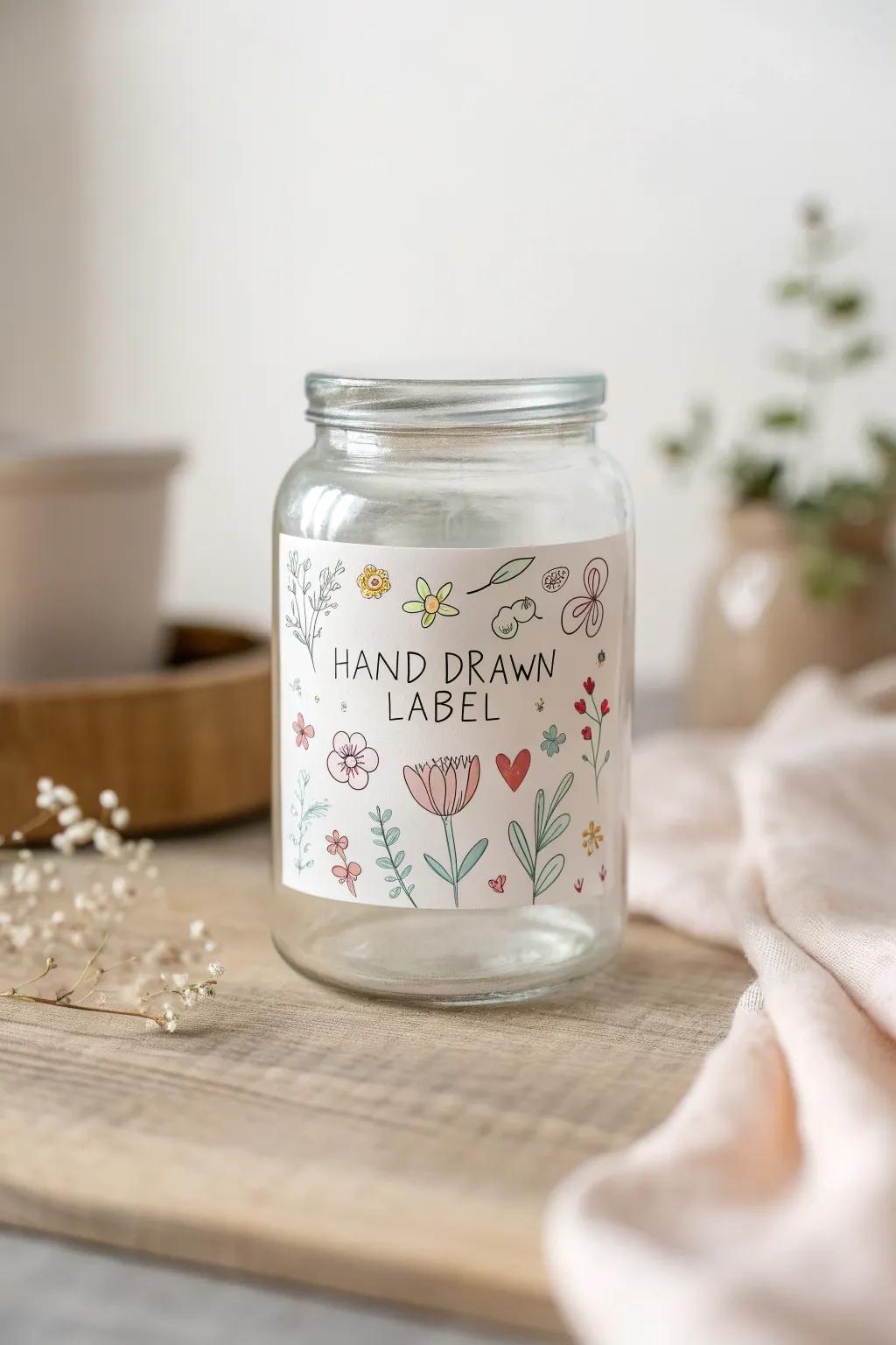 Add a touch of whimsy to your kitchen with hand-drawn doodle labels. Perfect for the artistic soul seeking charm and simplicity.