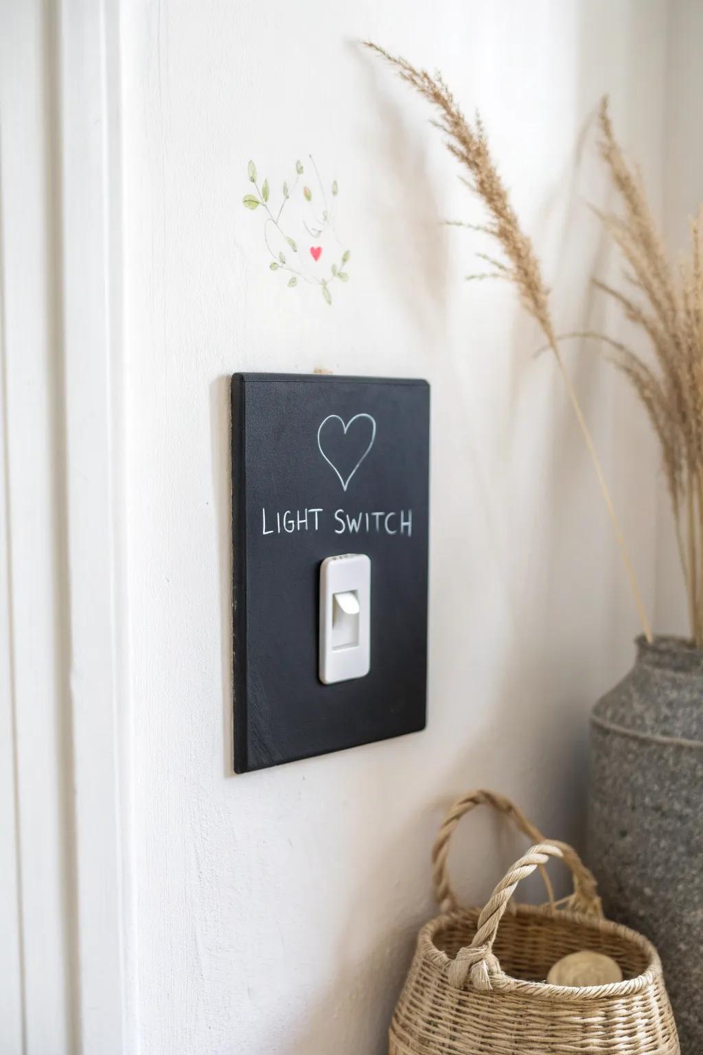 Transform your light switch into a charming note board with chalkboard paint—perfect for leaving heartfelt messages right by the door.