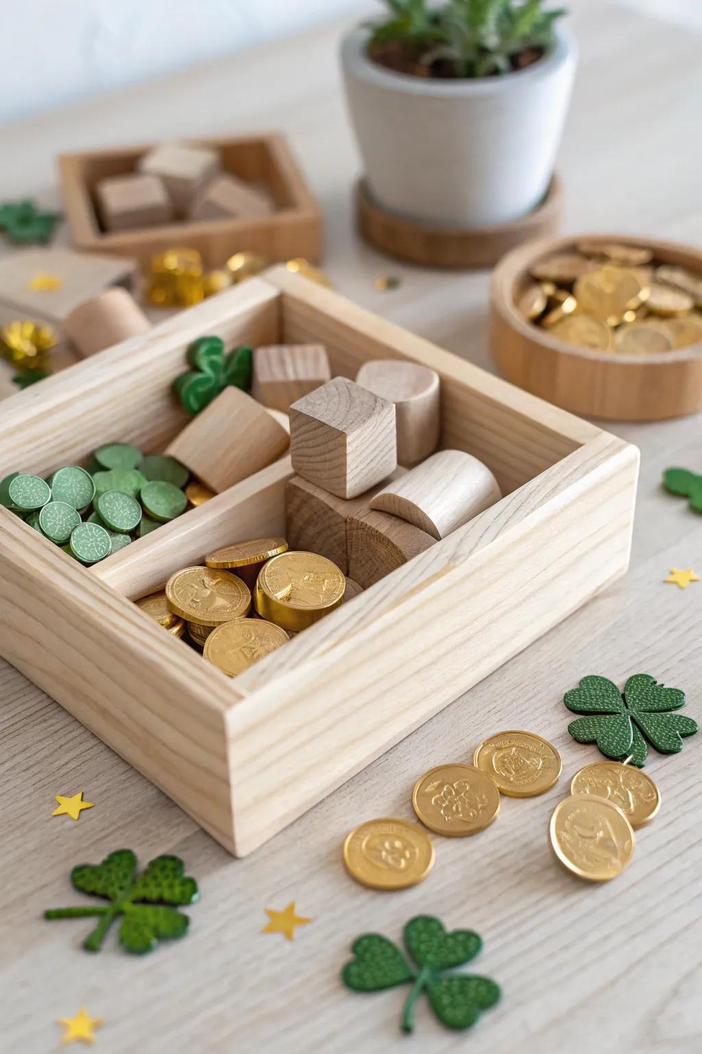 Unleash creativity and charm with a minimalist leprechaun trap sensory bin!
