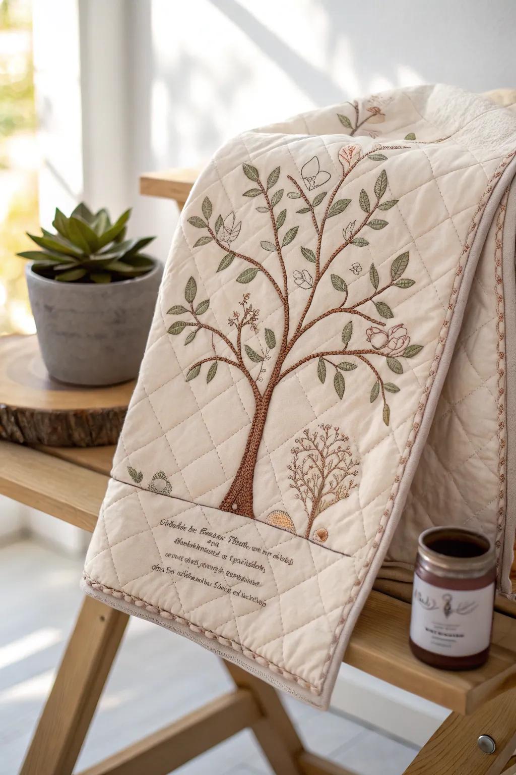 Celebrate your family's legacy with a beautifully crafted family tree quilt label.