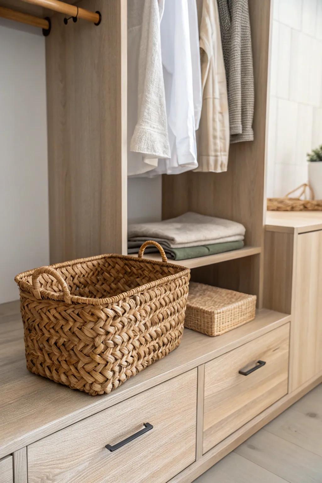 Transform your closet with elegant pull-out baskets for effortless organization and chic minimalist style. 🌿🏡