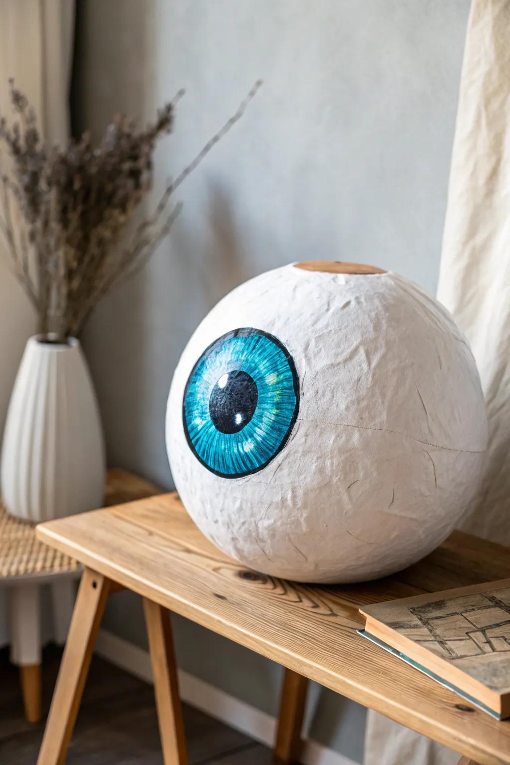 Elevate your decor with this striking paper mache eyeball, a perfect blend of artistry and whimsy.