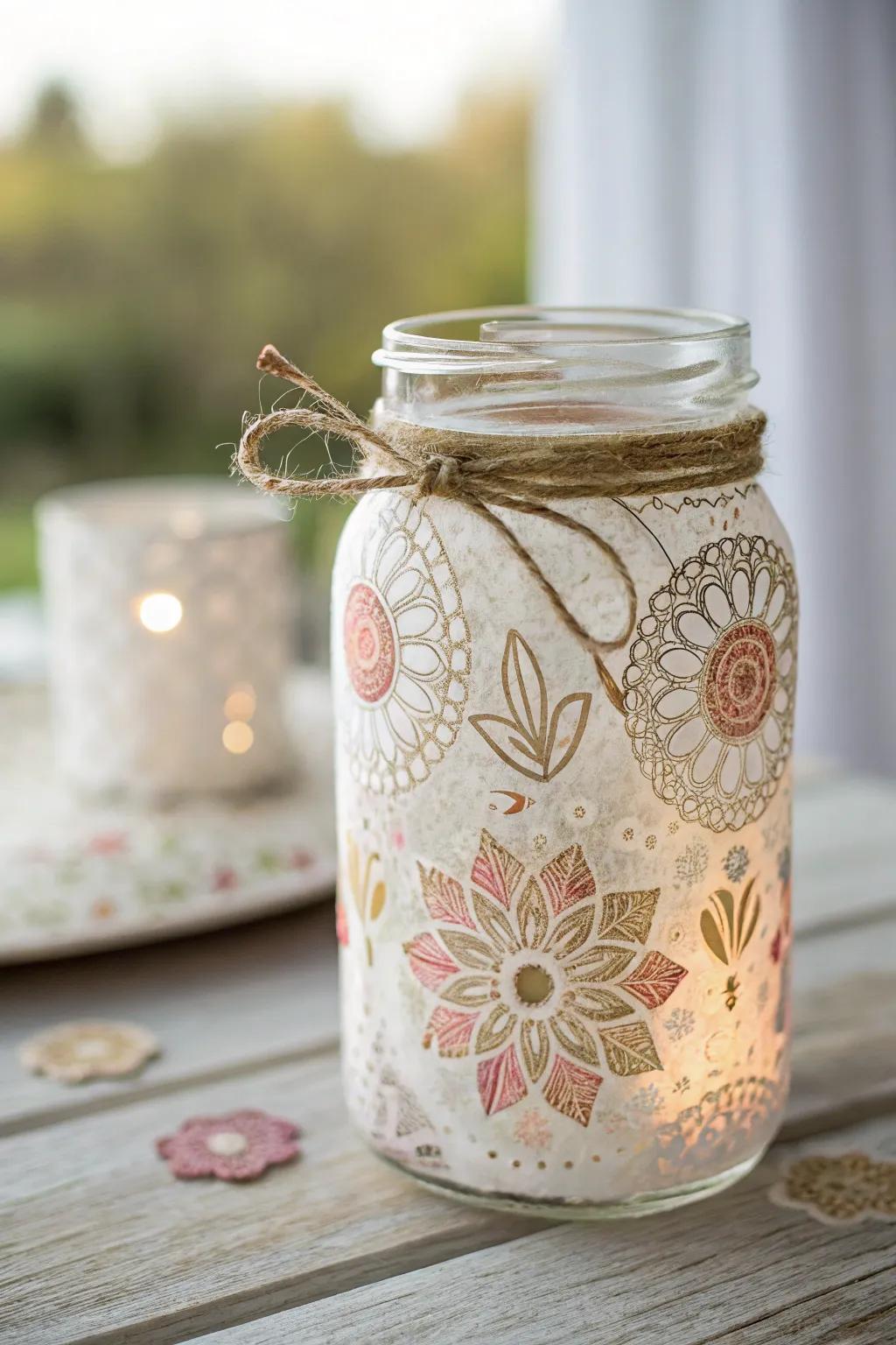 Transform your prayer jar into a work of art with decoupage magic. 🌸✨ #Craftsmanship #MinimalistBoho
