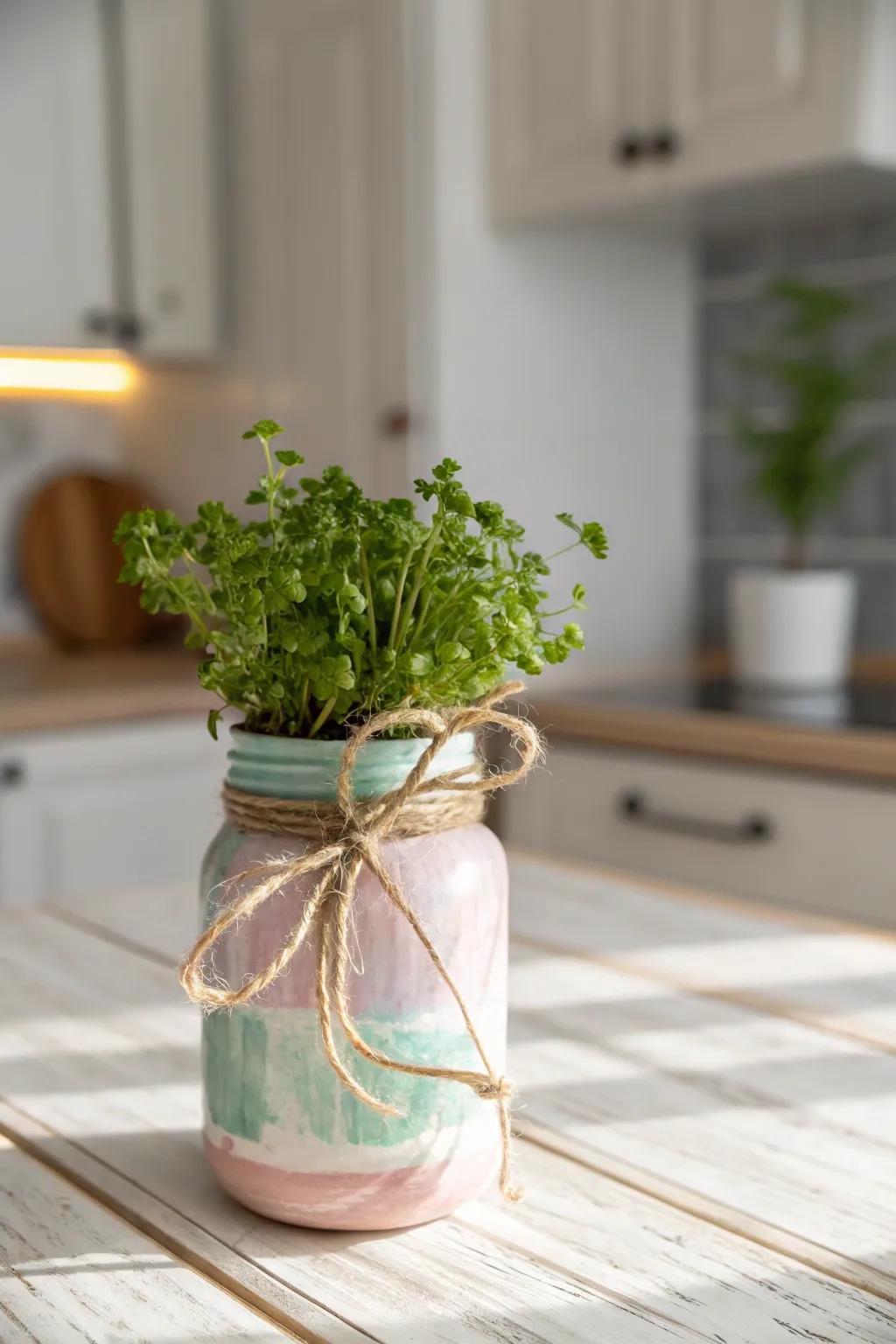 Elevate your space with a touch of green elegance: Upcycled glass jar planters for a minimalist chic vibe.