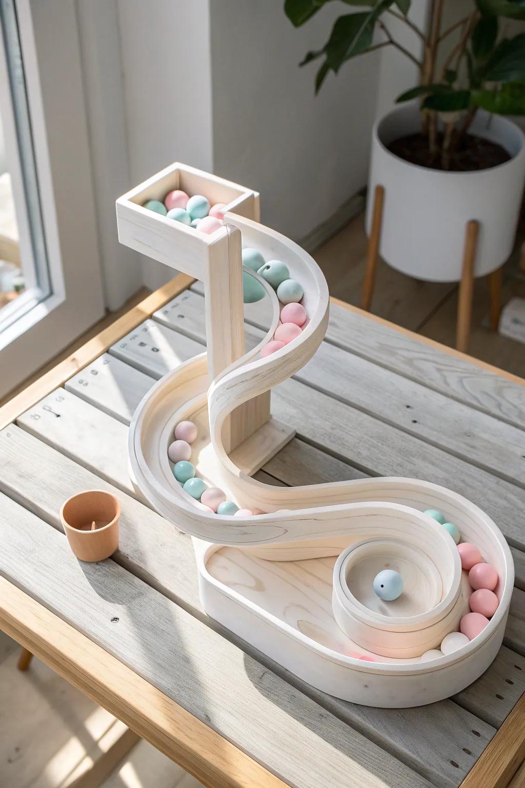 Discover the art of slow play with this minimalist foam board marble run, where every descent is a journey.