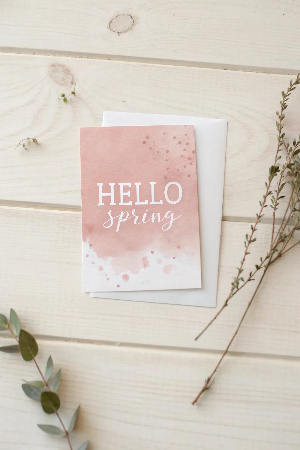 Embrace the season with pastel perfection: a minimalist 'Hello Spring' card that whispers elegance.