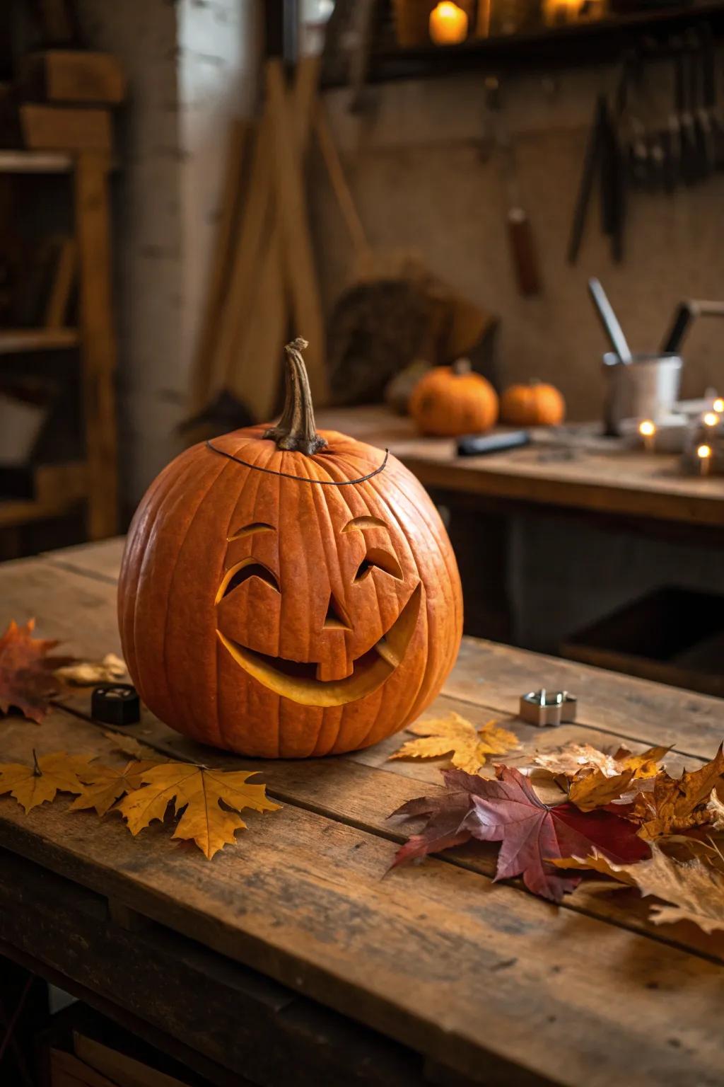 Capture the essence of relaxation with this expertly carved stoner pumpkin masterpiece.