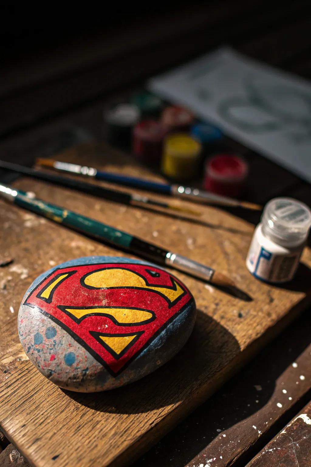Unleash your inner hero with handcrafted superhero rock art.