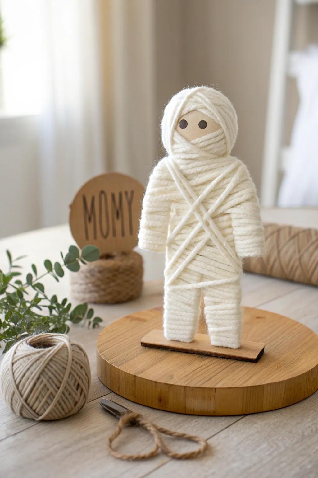Crafting Simplicity: Yarn-Wrapped Mummy for a Minimalist Halloween.
