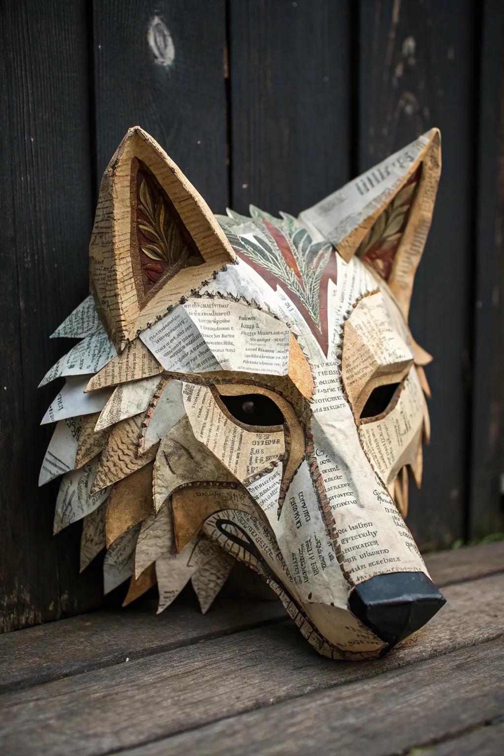 Transform discarded materials into a masterpiece with this upcycled wolf mask.