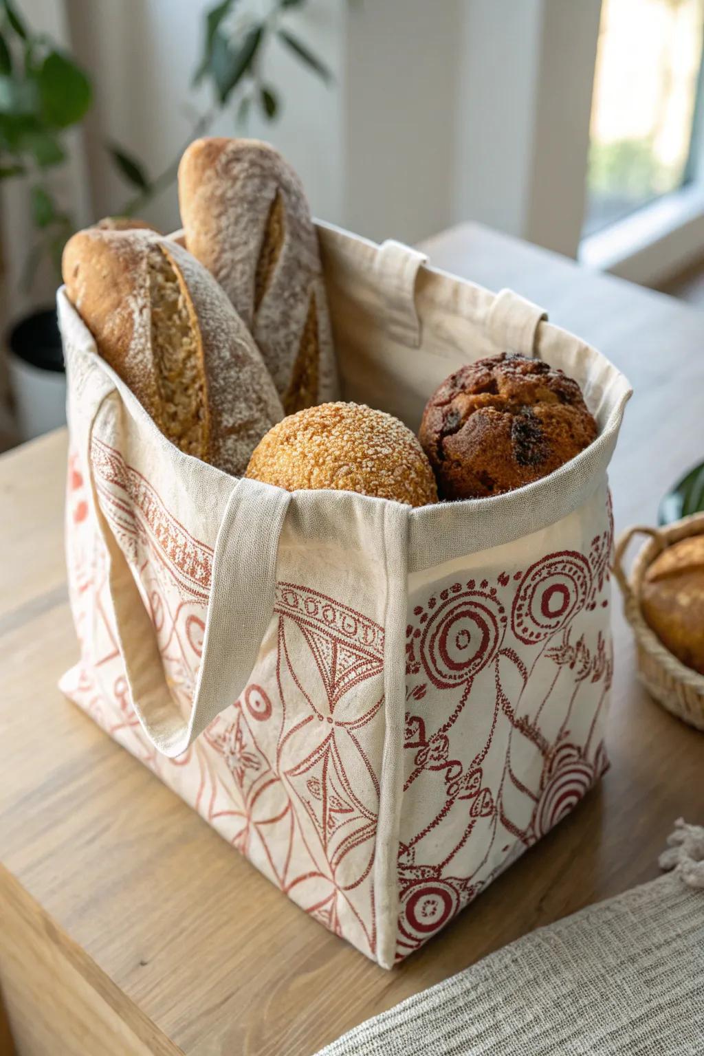 Embrace Eco-Friendly Elegance with Stylish Reusable Cloth Bags for Your Baked Goods.