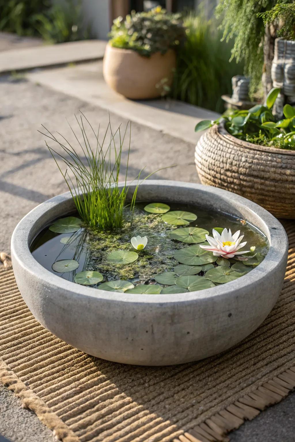 Transform your bird bath into a Water Garden Wonderland—a serene and stylish touch for any minimalist outdoor space.