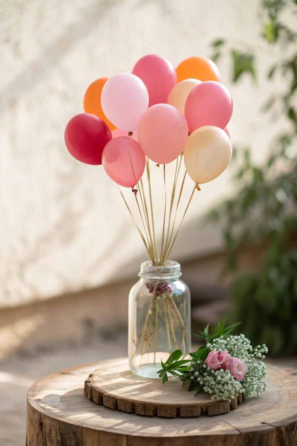 Elevate your birthday party decor with this charming balloon bouquet tip jar—minimalist elegance meets festive flair!