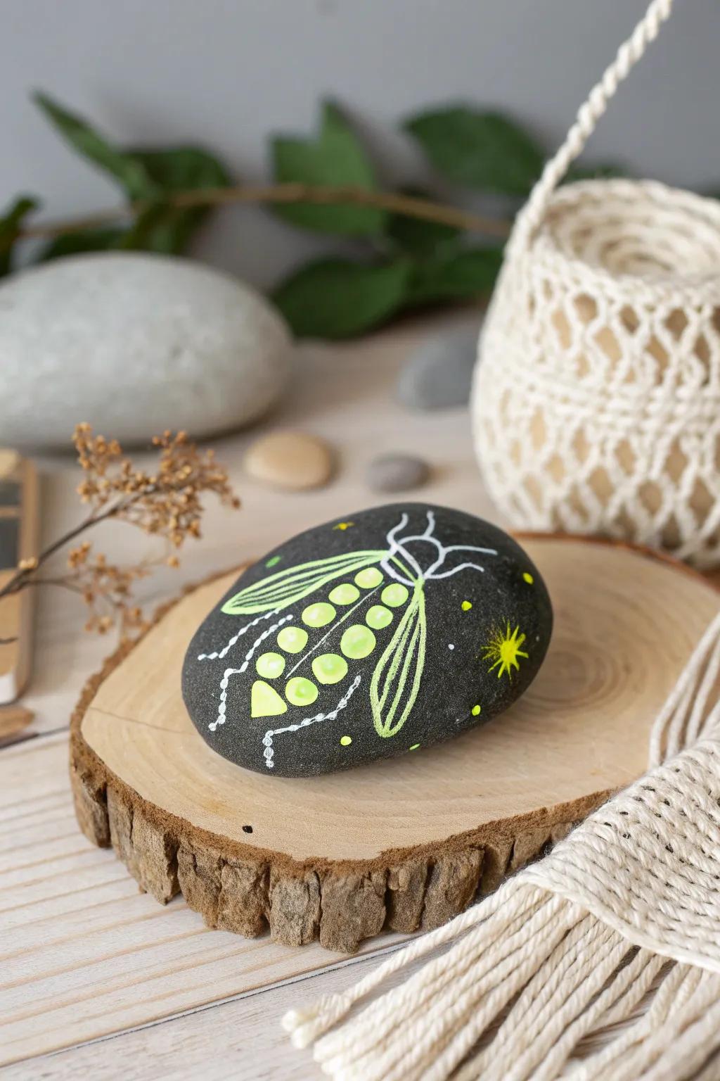 Illuminate your garden with a touch of magic: glowing firefly rock art.