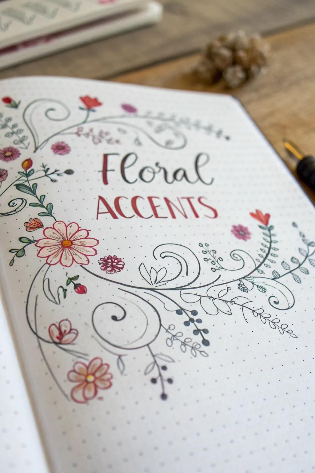 Transform your words into a blooming masterpiece with intricate floral accents in your bullet journal lettering.
