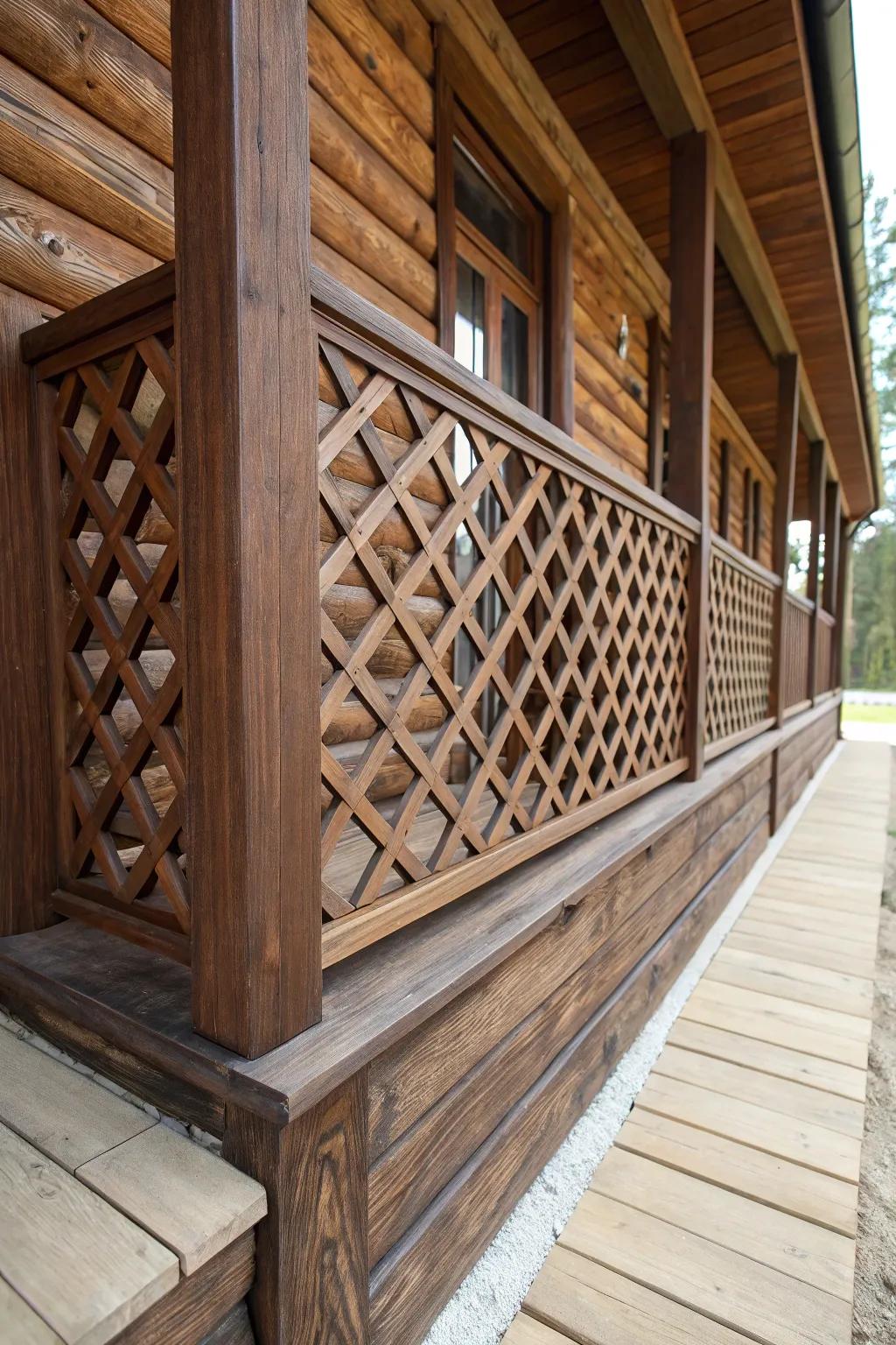 Enhance your cabin's charm with the timeless elegance of lattice skirting.