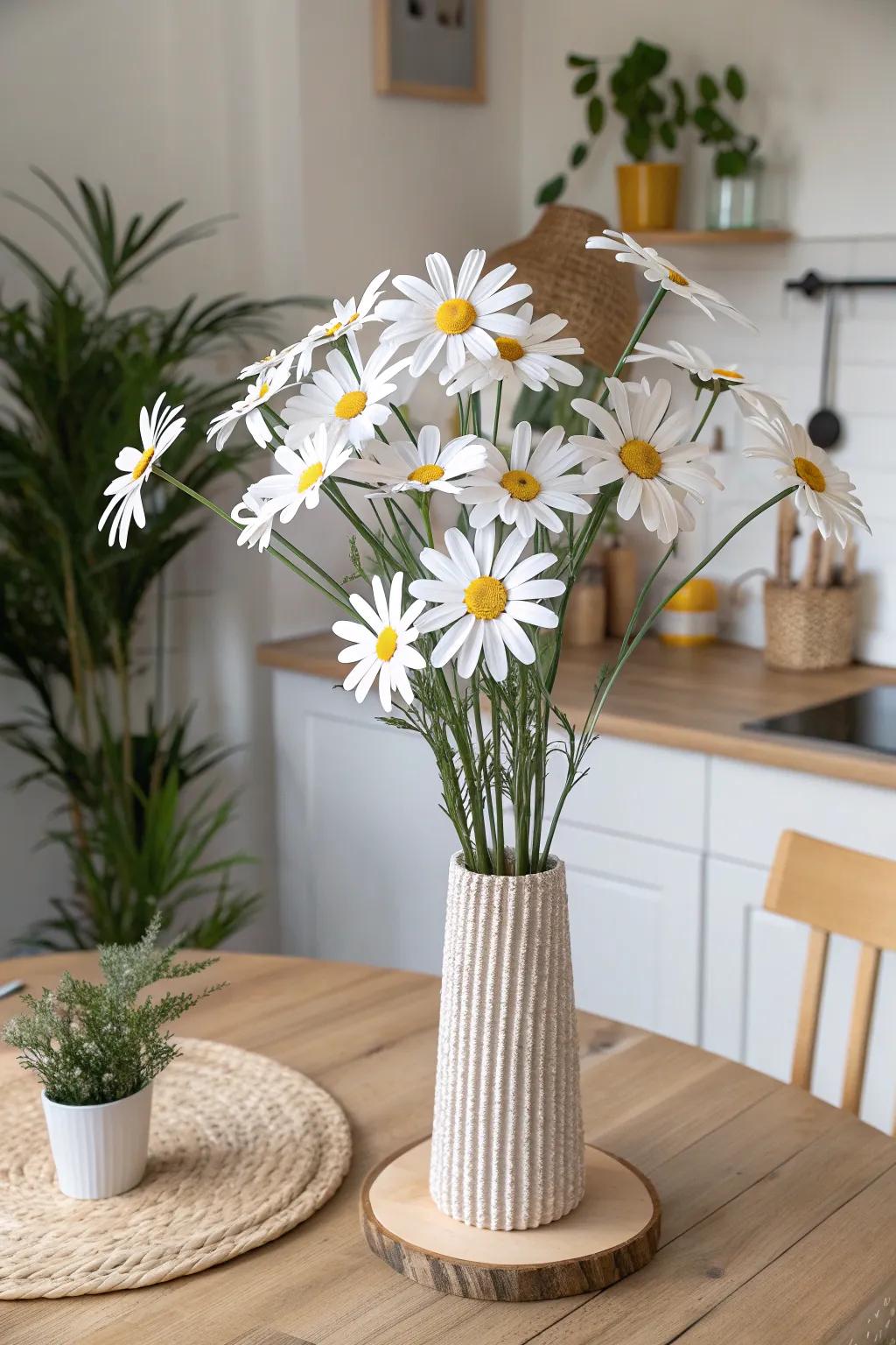 Bring a touch of rustic charm to your home with this handmade cardboard daisy cluster, perfect for adding warmth and simplicity to any space.