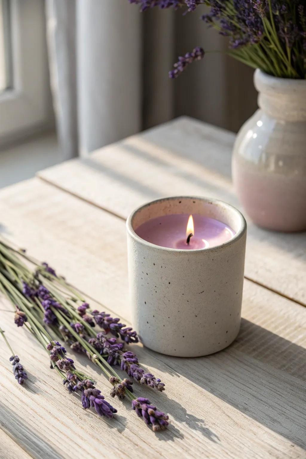 Breathe in calmness with a beautifully crafted lavender aromatherapy candle, perfect for creating a serene oasis at home.
