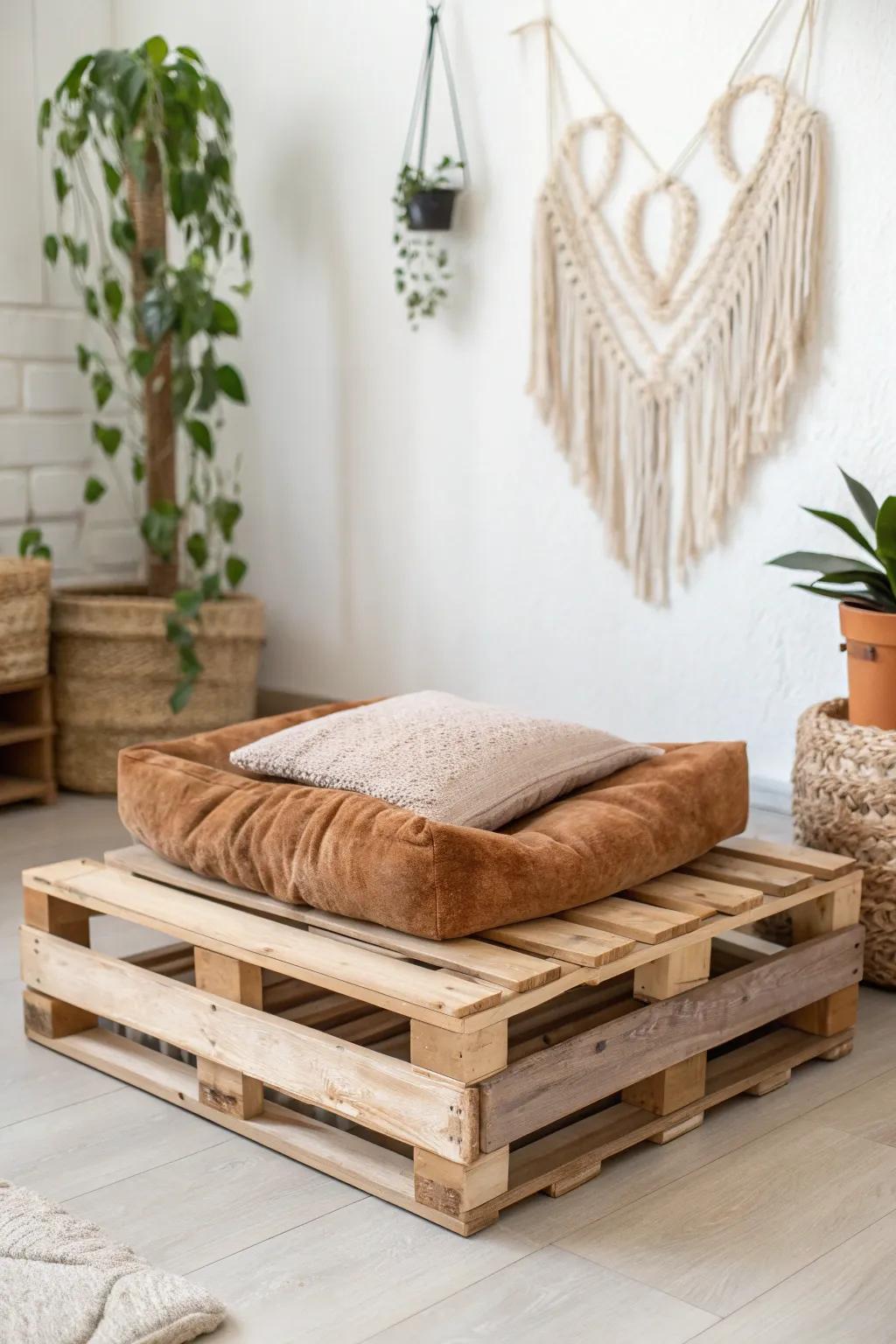 Crafted with love: A rustic pallet cat bed that brings a touch of nature and comfort to your home.