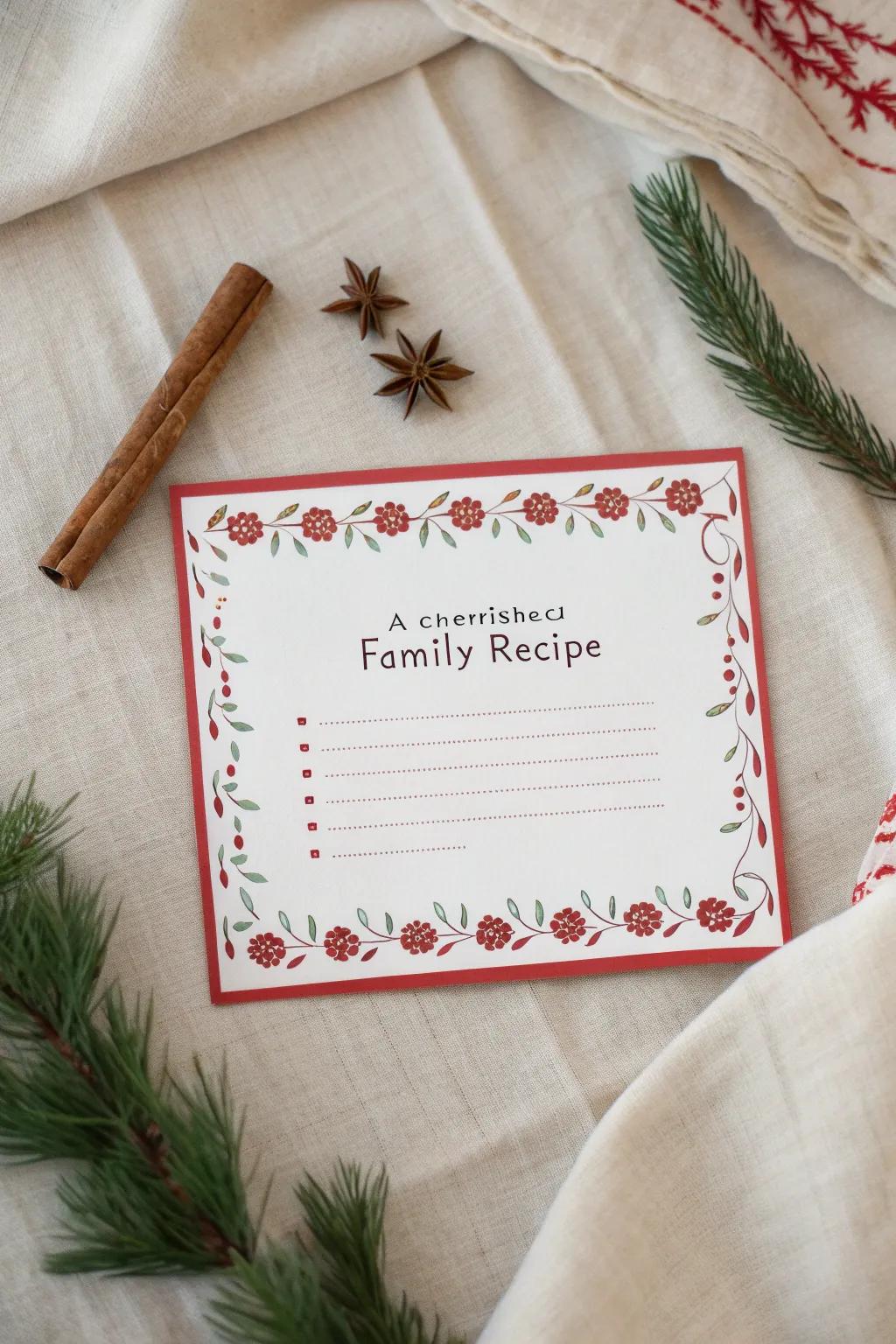 Cherish holiday traditions with a personalized recipe card for mom. A simple yet striking blend of warmth and craft.
