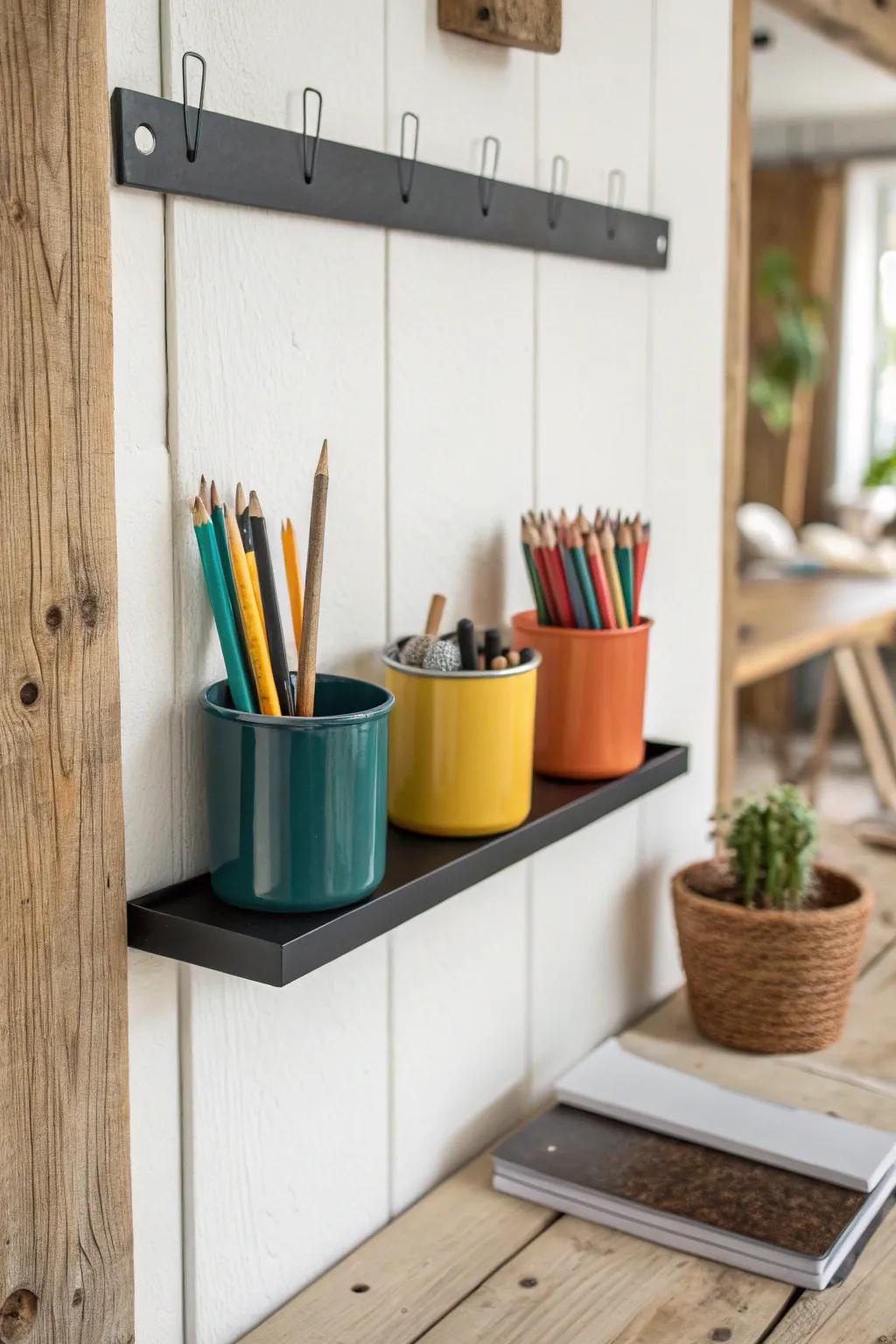 Transform your pencil storage into a vibrant art display with magnetic strips – where minimalism meets boho charm.