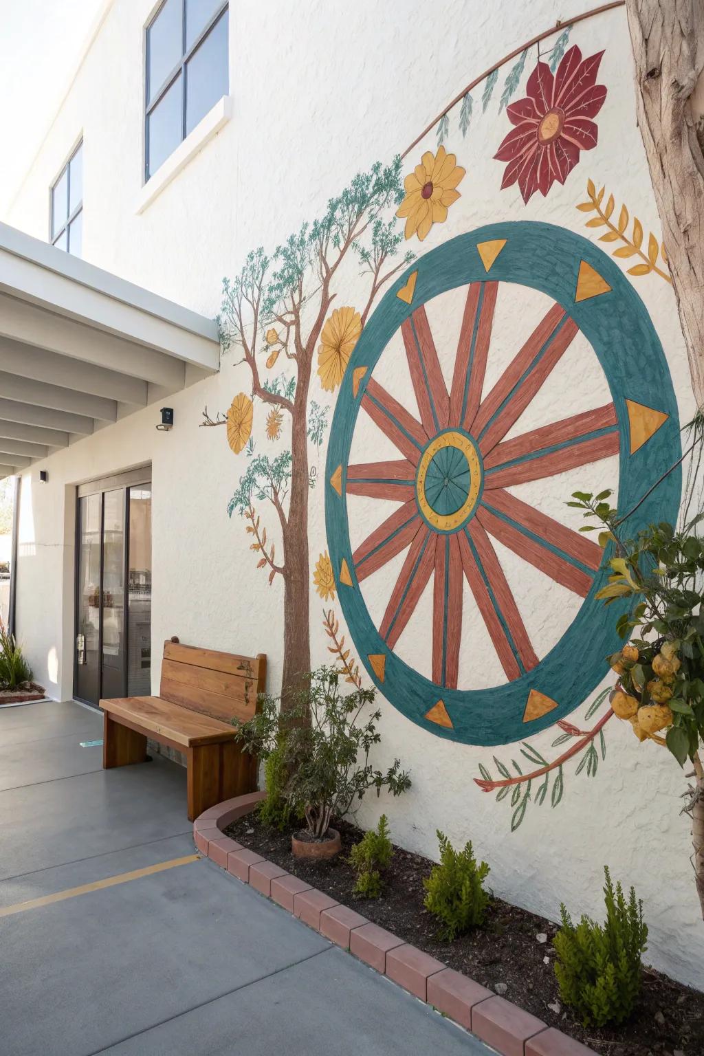Spin into creativity: A mural that invites you to interact and engage with art in a bold, colorful way.