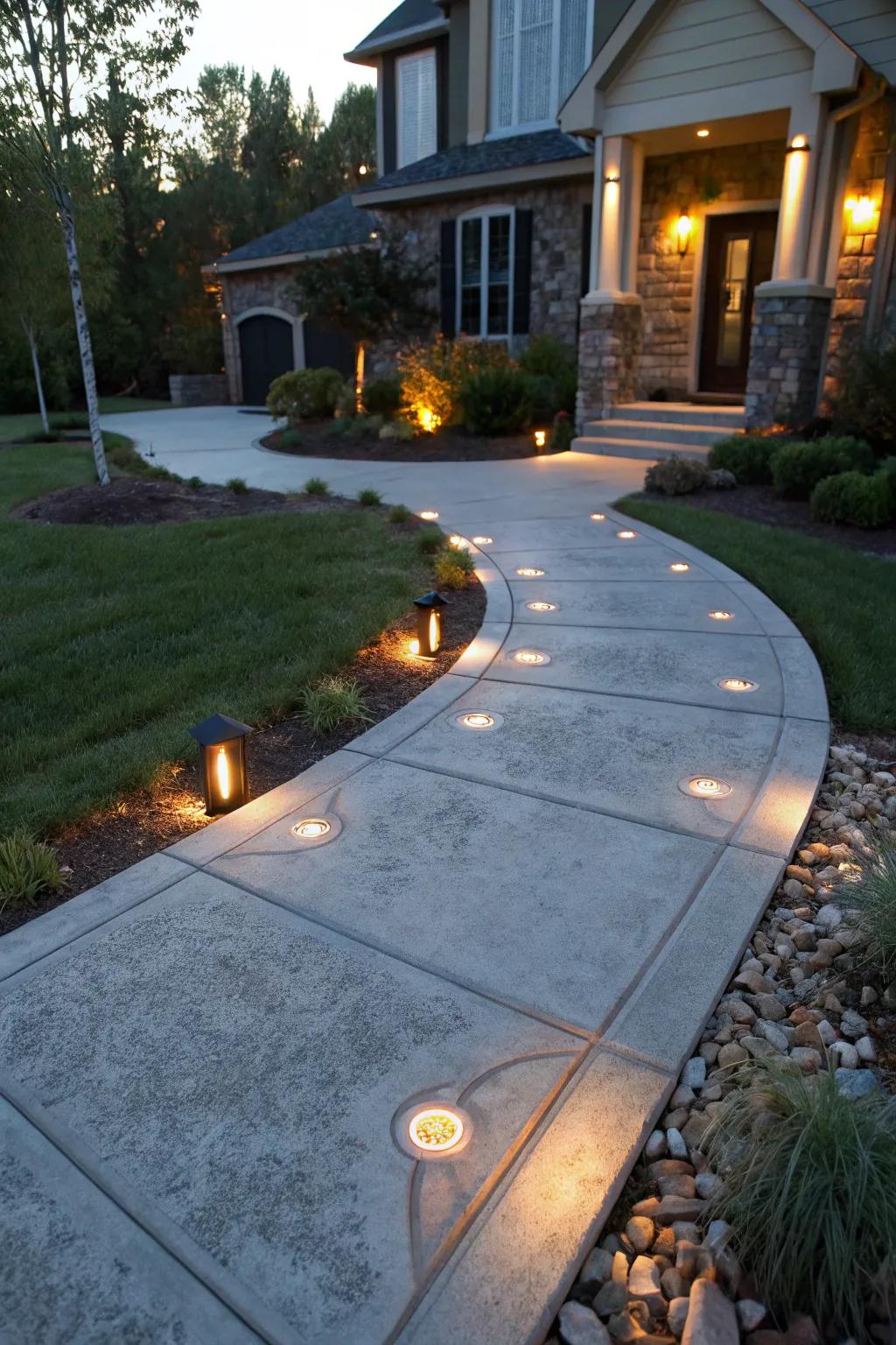 Illuminate your path with elegance: LED-lit sidewalks for a captivating entrance.