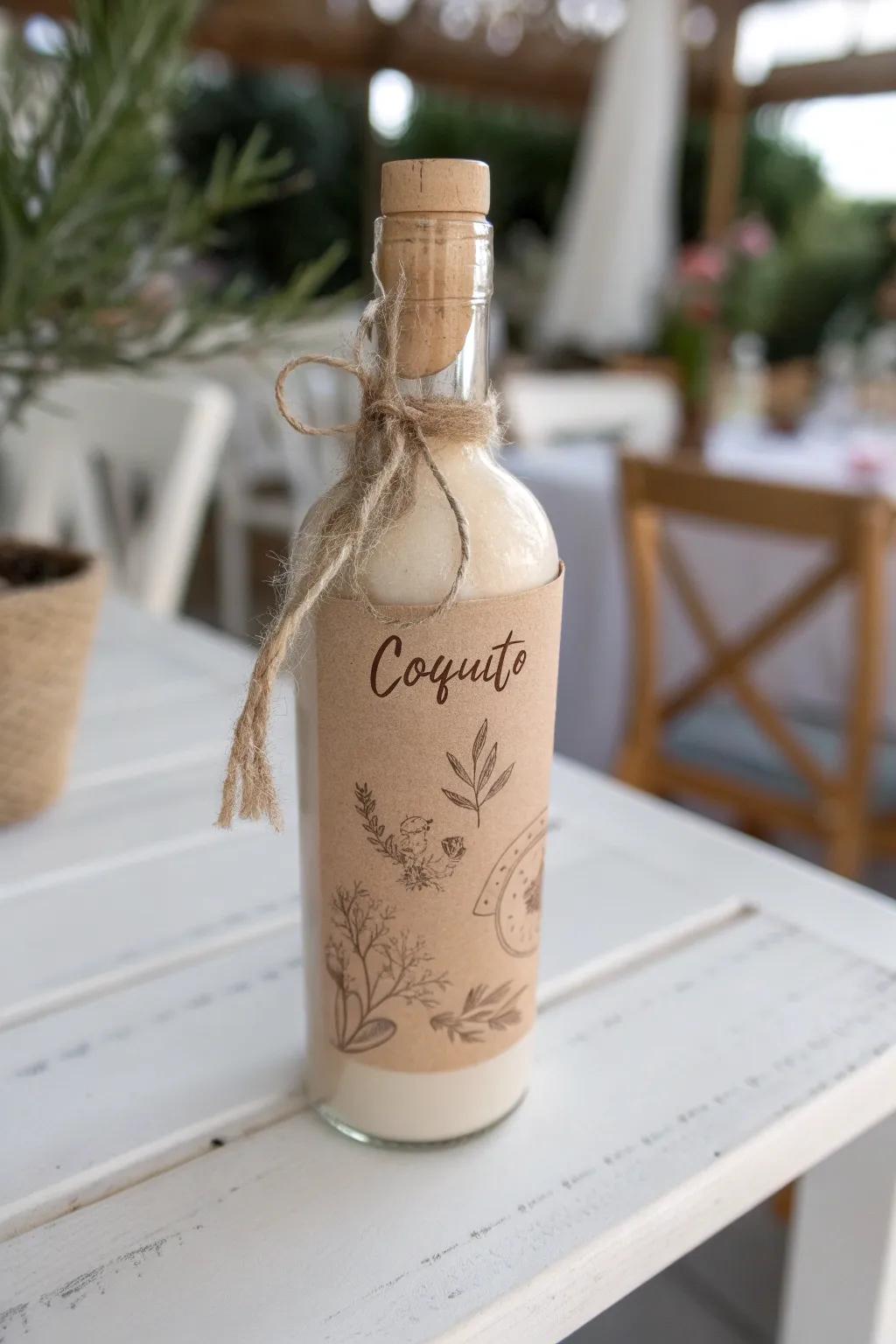 Embrace rustic elegance with handcrafted Coquito labels that speak to the heart. 🎨✨