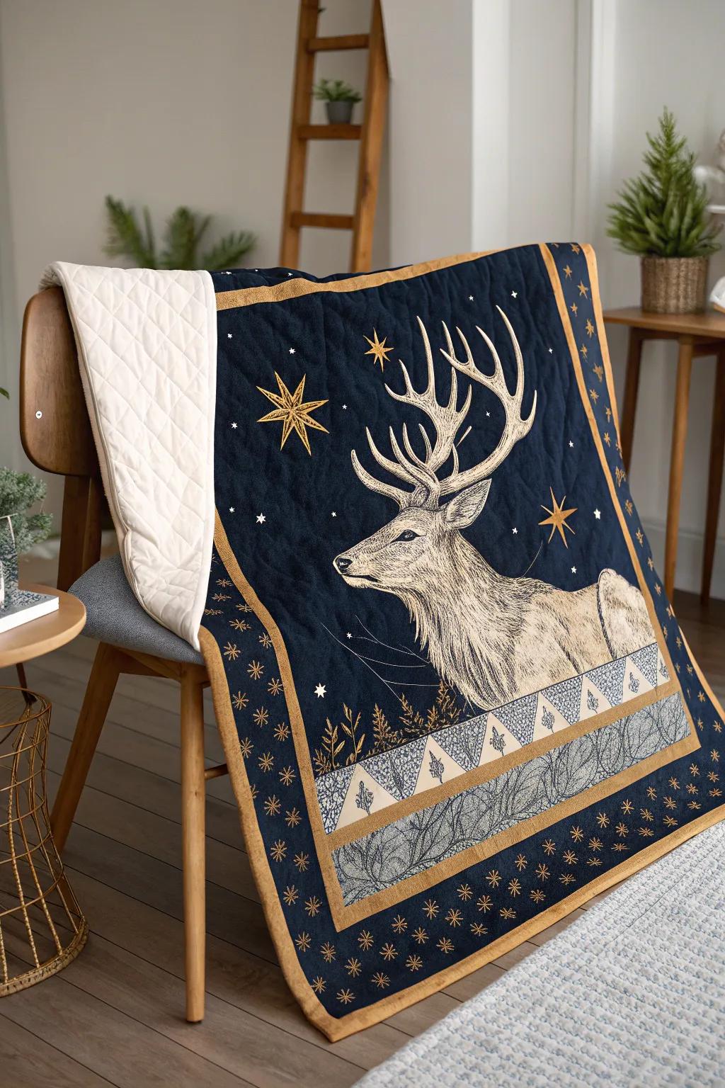 Wrap yourself in the magic of a starry night with this enchanting deer panel quilt.