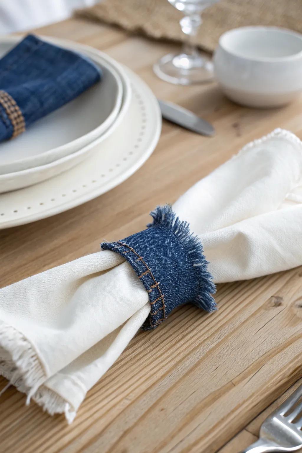 Elevate your table setting with the simple elegance of denim napkin rings. Perfect for a chic, casual vibe!