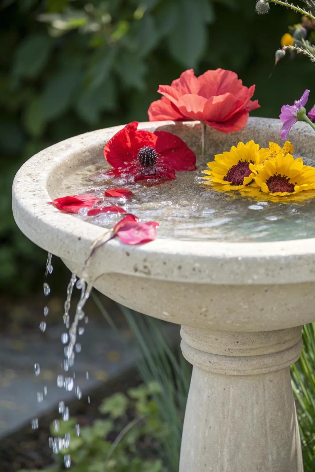 Elevate your garden with a touch of boho elegance: a floating flower fountain that brings vibrant beauty to minimalist design.