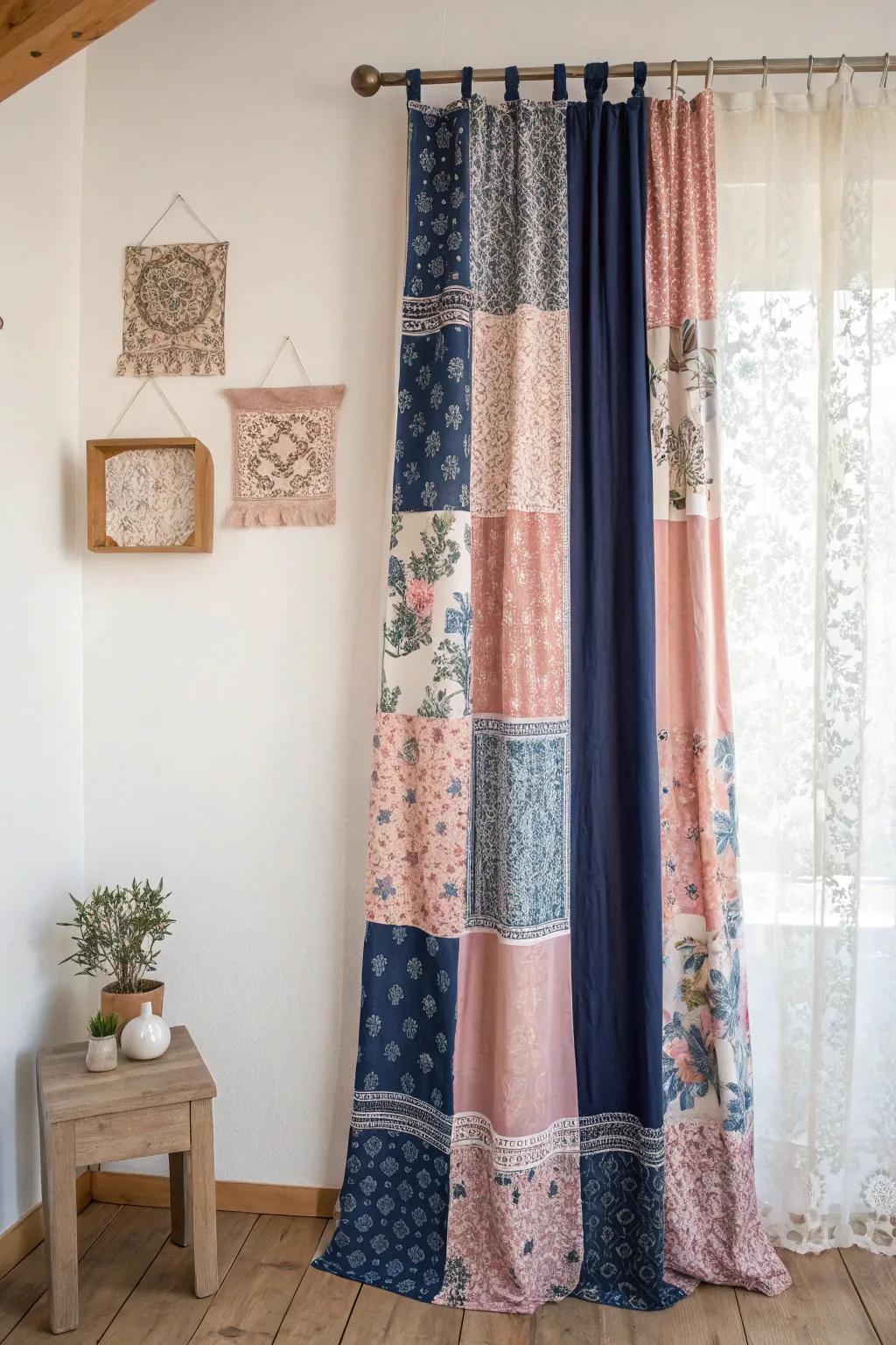 Transform your space with a touch of boho elegance using a DIY patchwork curtain panel!