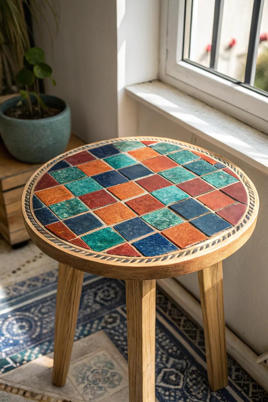 Transform your space with a splash of color: a DIY tile table that turns simplicity into a statement.