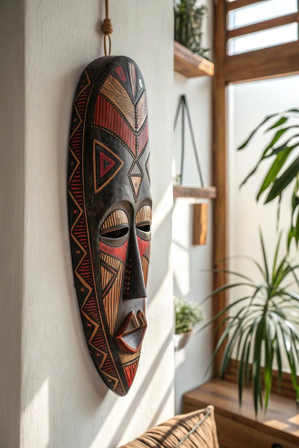 Discover the art of simplicity and bold cultural expression with this African-inspired mask.
