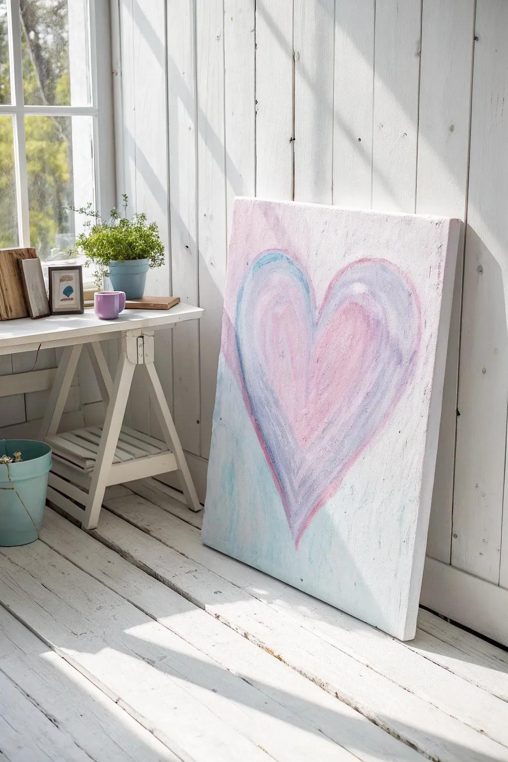 Embrace serenity with a pastel heart painting, perfect for adding a touch of calm to your space.