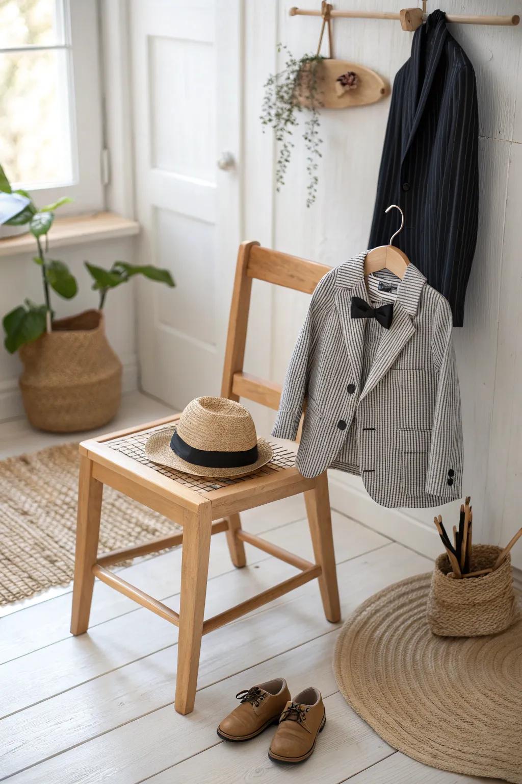 Channel vintage charm with a touch of playfulness—perfect for your little retro gangster!