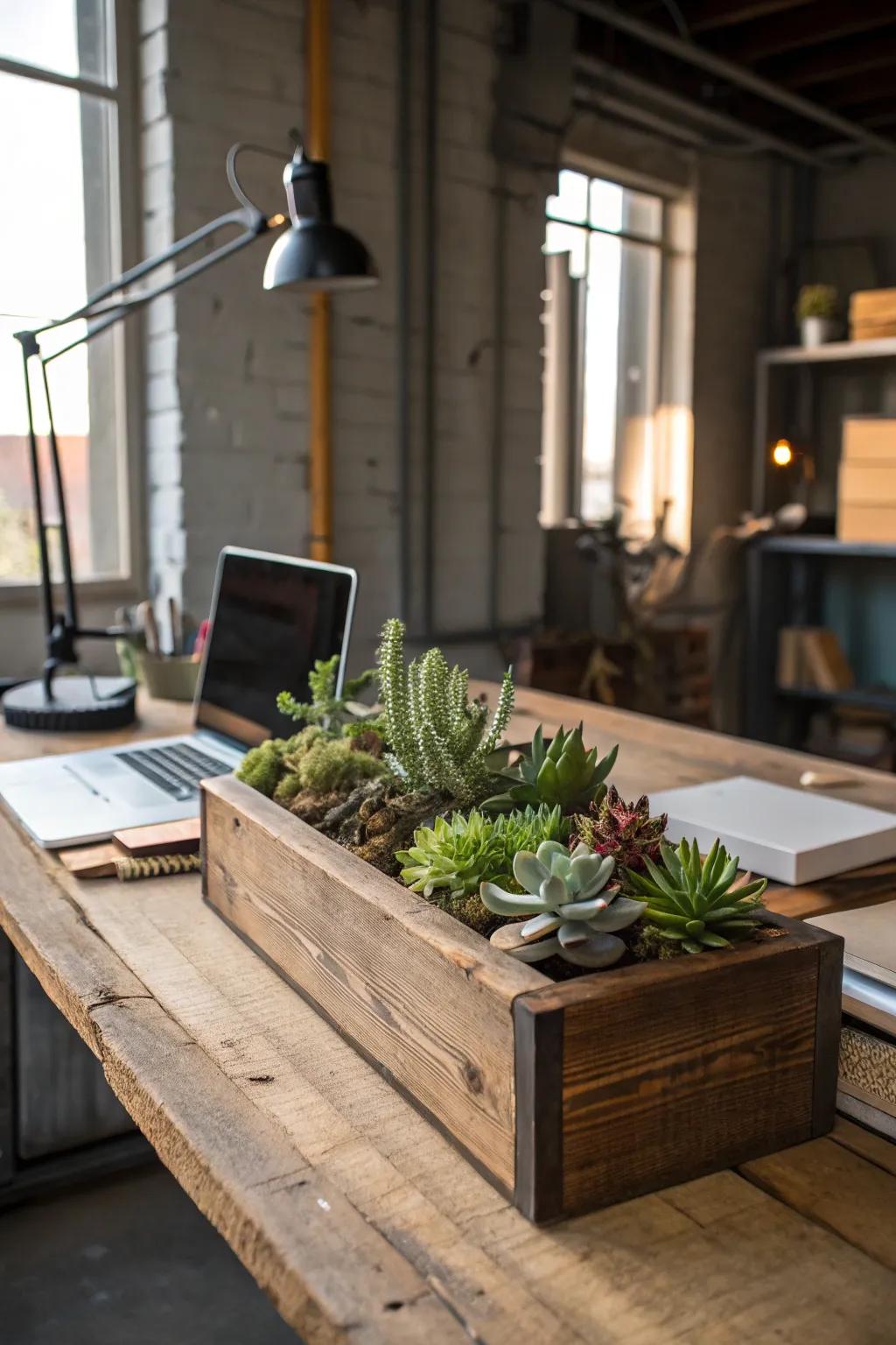 Bring life to your workspace with a touch of green: handcrafted planters for a personal touch.