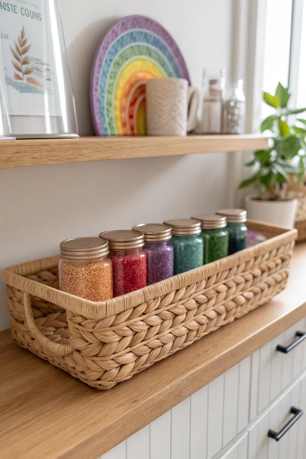 Elevate your storage game with chic under-shelf baskets, where functionality meets beauty.