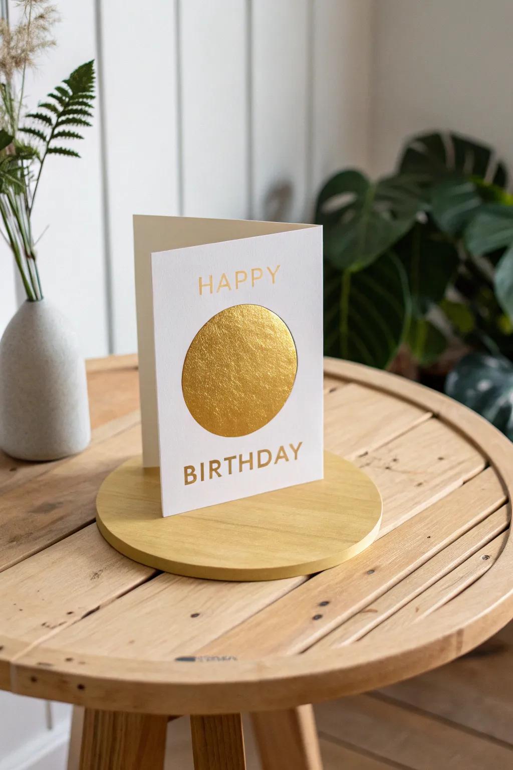 Celebrate with understated elegance: a minimalist gold birthday card that speaks volumes.