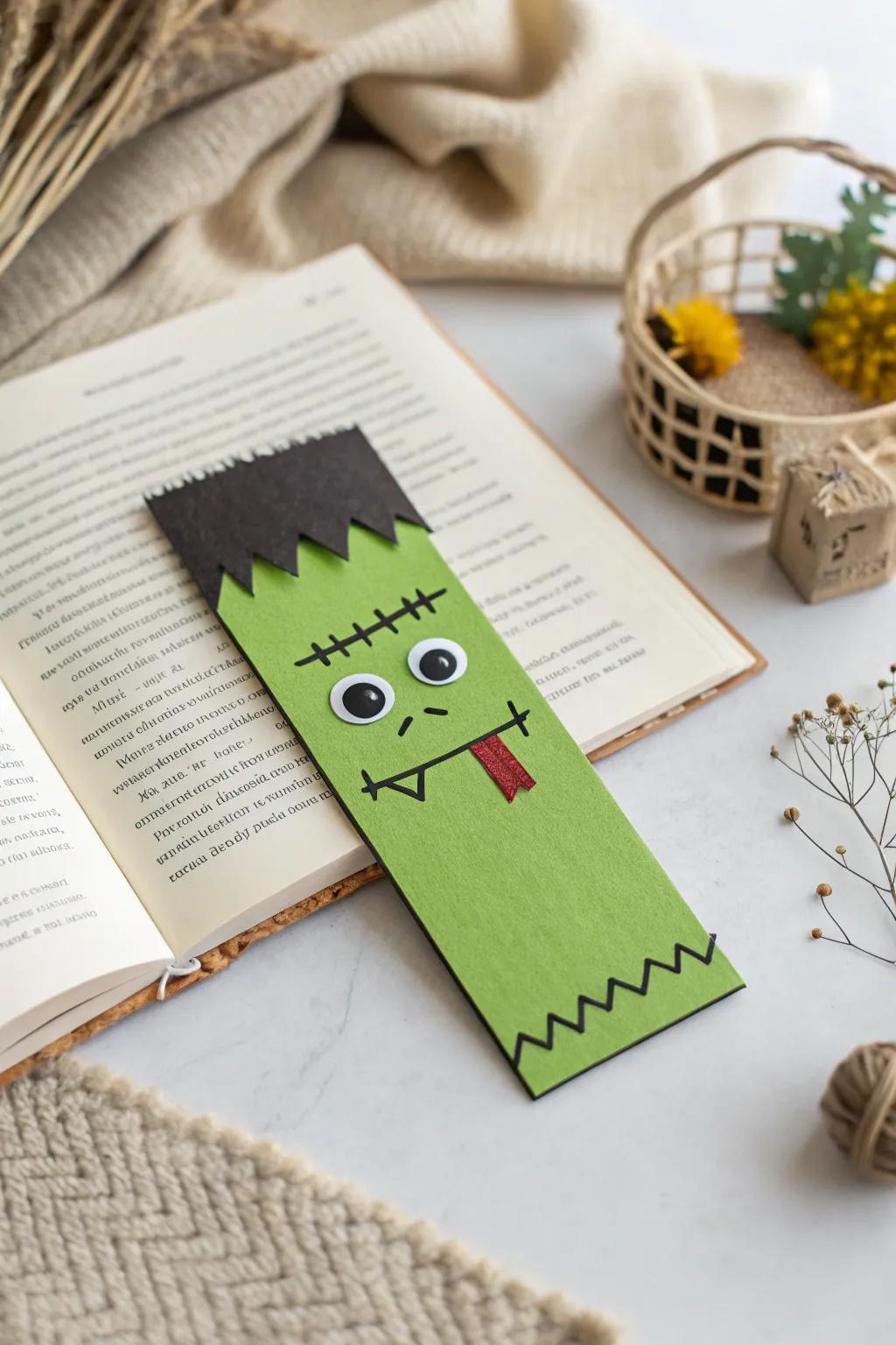 Add a playful twist to your reading with this charming Frankenstein's monster bookmark!
