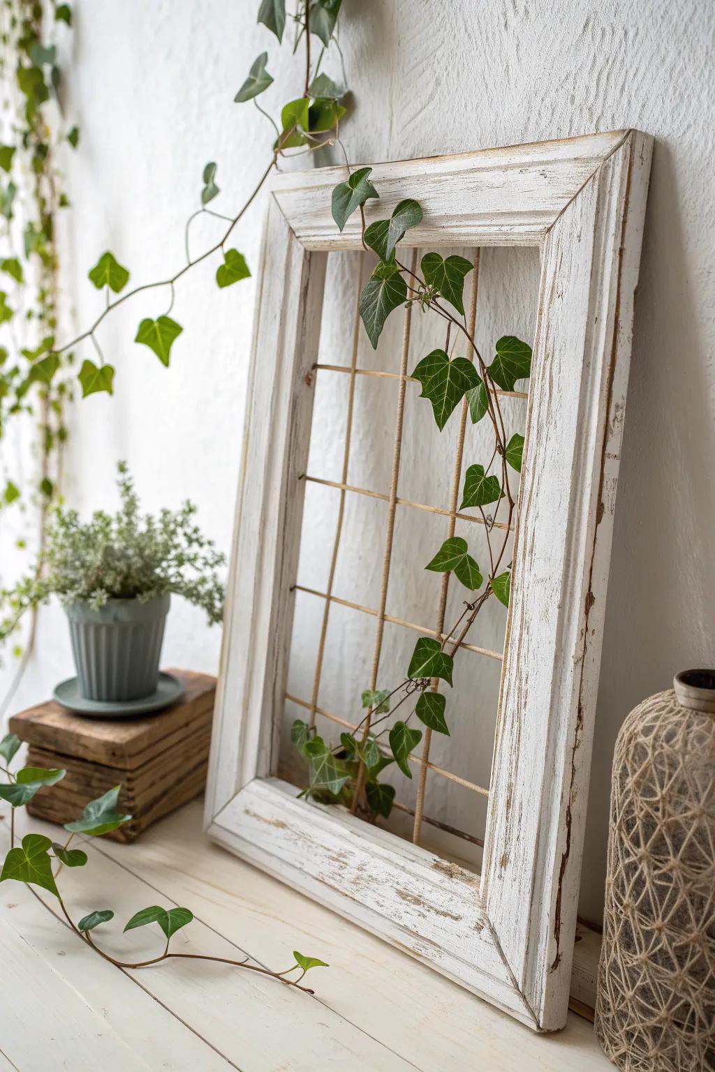 Transform art into nature with this elegant picture frame trellis, a perfect blend of craftsmanship and natural beauty.