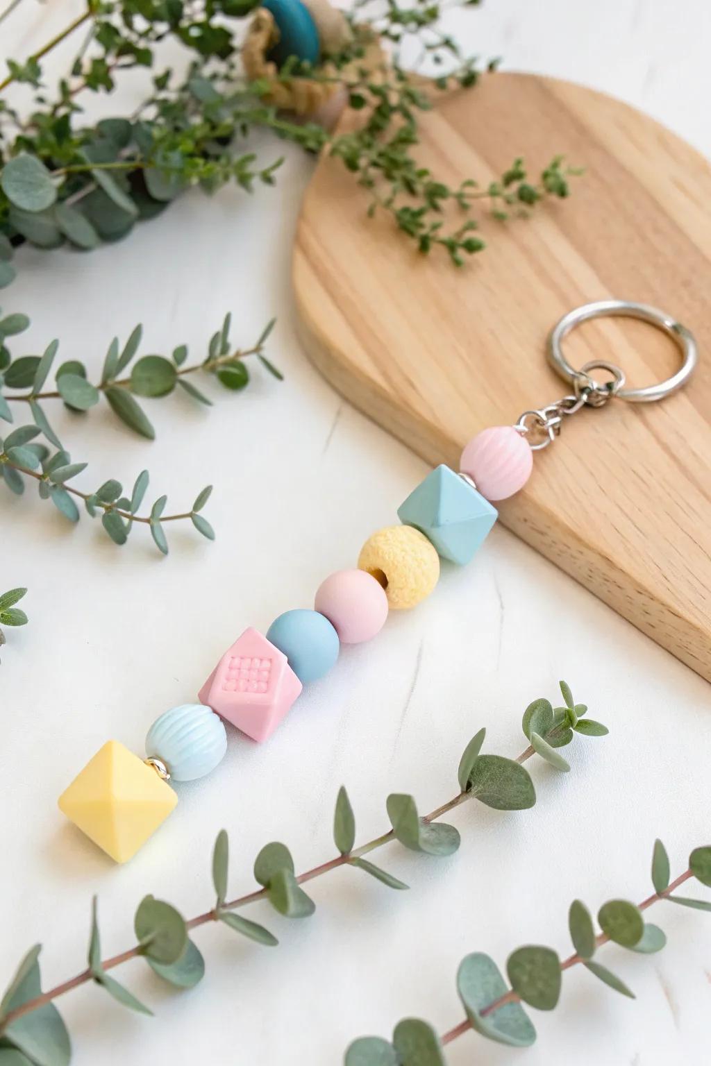 Crafting joy: A playful keychain that captures the essence of creativity and fun in a minimalist style.